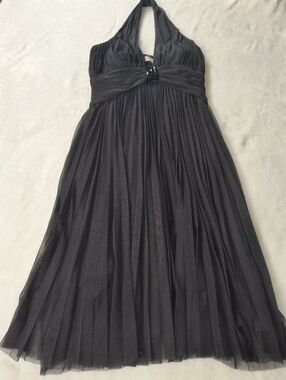 Calvin Klein Black Halter Mesh Pleated Gown Evening Formal Dress Size S